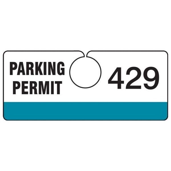 Accuform Parking Permit Tag, Numbered 001-099, Teal, 2in x 4.75in, Laminated PF-Cardstock, 99PK TNT429TLA - main